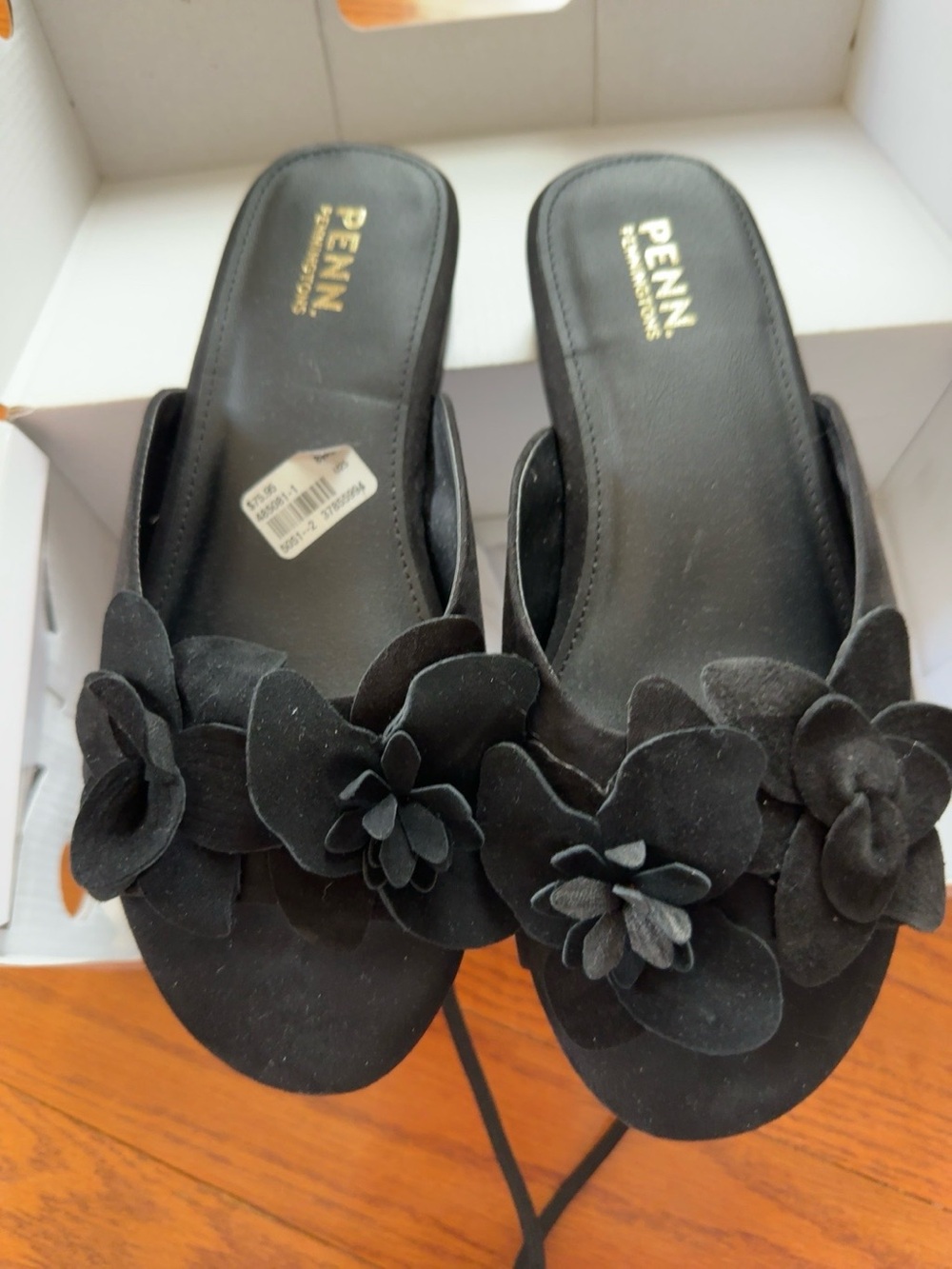 PENN. by Pennington- Black Flower Slide Sandals 8WW Extra Wide New in Box